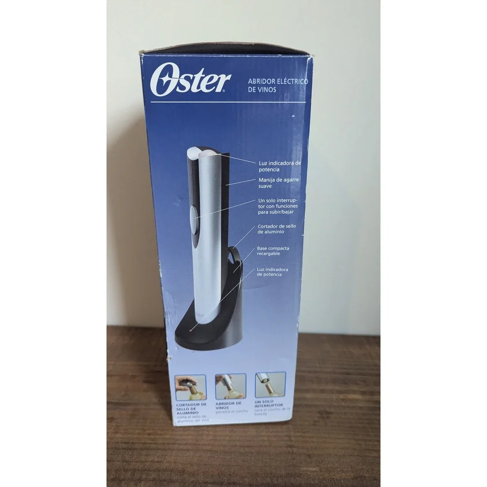 Oster Electric Wine Opener 4207 Cordless Rechargeable Silver Black w/Base New OB